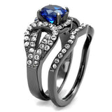 IP Light Black  (IP Gun) Stainless Steel Ring with Synthetic Spinel in London Blue