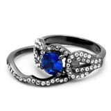 IP Light Black  (IP Gun) Stainless Steel Ring with Synthetic Spinel in London Blue