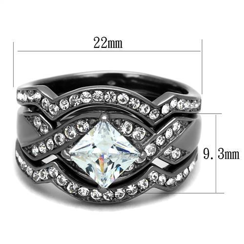 IP Light Black  (IP Gun) Stainless Steel Ring with AAA Grade CZ  in Clear