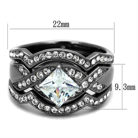 IP Light Black  (IP Gun) Stainless Steel Ring with AAA Grade CZ  in Clear