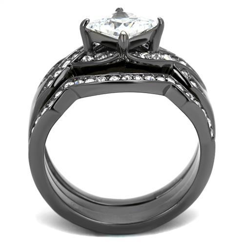IP Light Black  (IP Gun) Stainless Steel Ring with AAA Grade CZ  in Clear