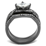 IP Light Black  (IP Gun) Stainless Steel Ring with AAA Grade CZ  in Clear
