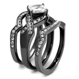 IP Light Black  (IP Gun) Stainless Steel Ring with AAA Grade CZ  in Clear