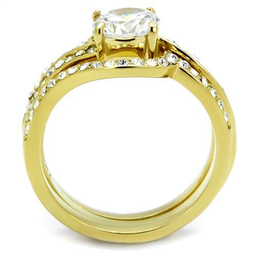 IP Gold(Ion Plating) Stainless Steel Ring with AAA Grade CZ  in Clear