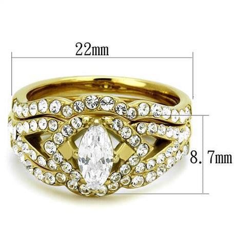 IP Gold(Ion Plating) Stainless Steel Ring with AAA Grade CZ  in Clear