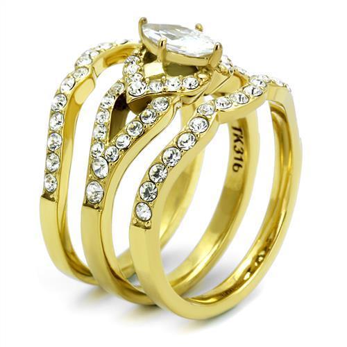 IP Gold(Ion Plating) Stainless Steel Ring with AAA Grade CZ  in Clear