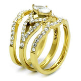 IP Gold(Ion Plating) Stainless Steel Ring with AAA Grade CZ  in Clear