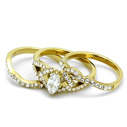 IP Gold(Ion Plating) Stainless Steel Ring with AAA Grade CZ  in Clear