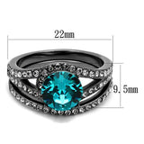 IP Light Black  (IP Gun) Stainless Steel Ring with Top Grade Crystal  in Blue Zircon