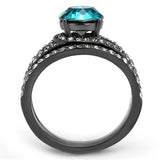 IP Light Black  (IP Gun) Stainless Steel Ring with Top Grade Crystal  in Blue Zircon