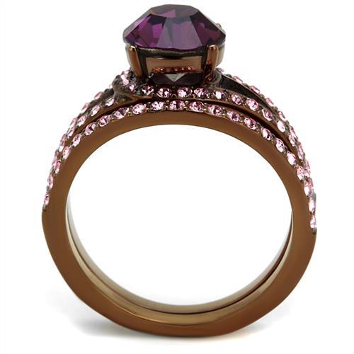 IP Coffee light Stainless Steel Ring with Top Grade Crystal  in Amethyst