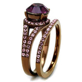 IP Coffee light Stainless Steel Ring with Top Grade Crystal  in Amethyst