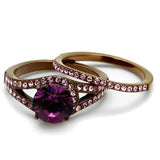 IP Coffee light Stainless Steel Ring with Top Grade Crystal  in Amethyst