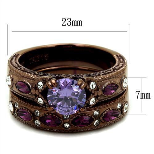 IP Coffee light Stainless Steel Ring with AAA Grade CZ  in Amethyst