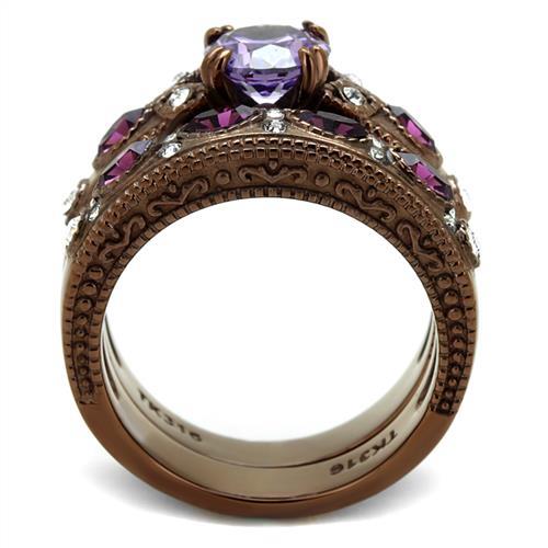 IP Coffee light Stainless Steel Ring with AAA Grade CZ  in Amethyst