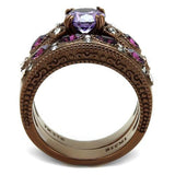 IP Coffee light Stainless Steel Ring with AAA Grade CZ  in Amethyst