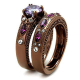 IP Coffee light Stainless Steel Ring with AAA Grade CZ  in Amethyst