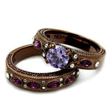 IP Coffee light Stainless Steel Ring with AAA Grade CZ  in Amethyst