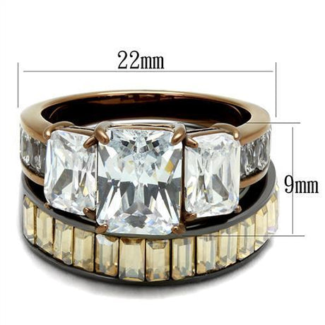 IP Light Black & IP Light coffee Stainless Steel Ring with AAA Grade CZ  in Clear