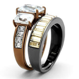 IP Light Black & IP Light coffee Stainless Steel Ring with AAA Grade CZ  in Clear