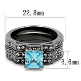 IP Light Black  (IP Gun) Stainless Steel Ring with AAA Grade CZ  in Sea Blue