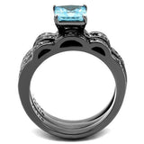 IP Light Black  (IP Gun) Stainless Steel Ring with AAA Grade CZ  in Sea Blue
