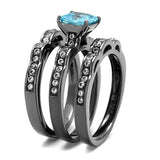 IP Light Black  (IP Gun) Stainless Steel Ring with AAA Grade CZ  in Sea Blue