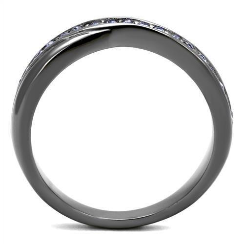 IP Light Black  (IP Gun) Stainless Steel Ring with Top Grade Crystal  in Tanzanite