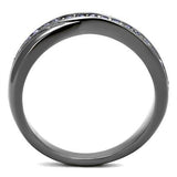 IP Light Black  (IP Gun) Stainless Steel Ring with Top Grade Crystal  in Tanzanite