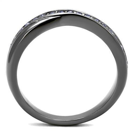 IP Light Black  (IP Gun) Stainless Steel Ring with Top Grade Crystal  in Tanzanite