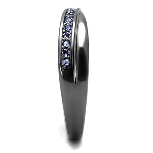 IP Light Black  (IP Gun) Stainless Steel Ring with Top Grade Crystal  in Tanzanite