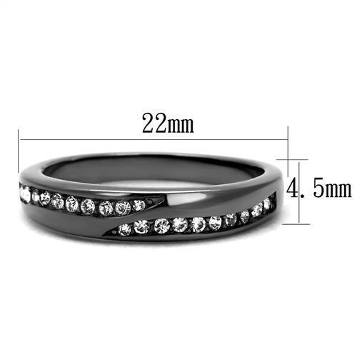 IP Light Black  (IP Gun) Stainless Steel Ring with Top Grade Crystal  in Clear