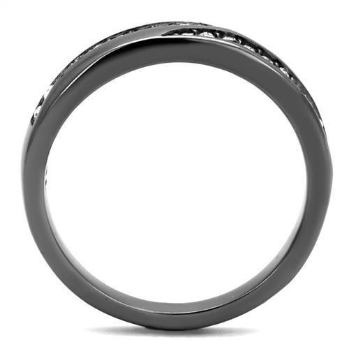 IP Light Black  (IP Gun) Stainless Steel Ring with Top Grade Crystal  in Clear