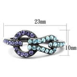 IP Light Black  (IP Gun) Stainless Steel Ring with Top Grade Crystal  in Tanzanite