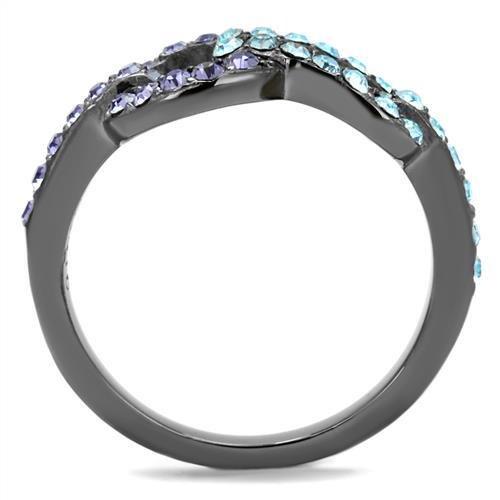 IP Light Black  (IP Gun) Stainless Steel Ring with Top Grade Crystal  in Tanzanite