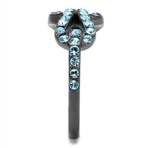 IP Light Black  (IP Gun) Stainless Steel Ring with Top Grade Crystal  in Tanzanite