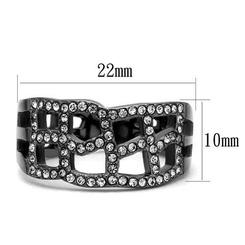 IP Light Black  (IP Gun) Stainless Steel Ring with Top Grade Crystal  in Black Diamond
