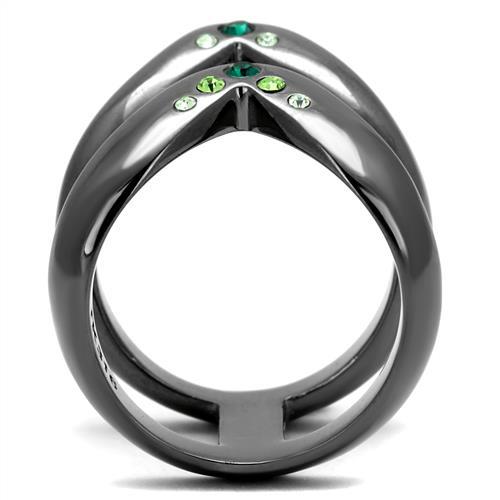 IP Light Black  (IP Gun) Stainless Steel Ring with Top Grade Crystal  in Multi Color