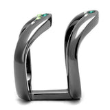 IP Light Black  (IP Gun) Stainless Steel Ring with Top Grade Crystal  in Multi Color