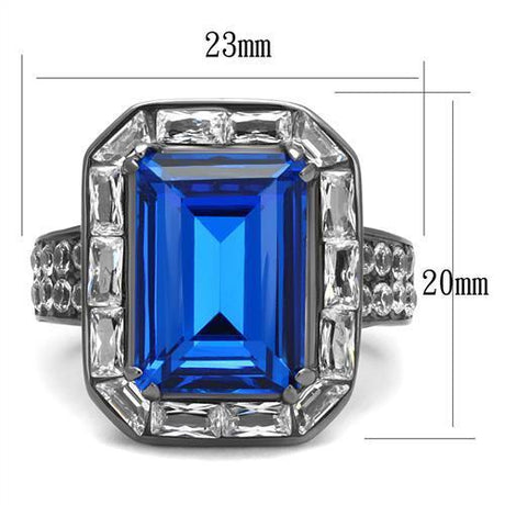IP Light Black  (IP Gun) Stainless Steel Ring with Top Grade Crystal  in Capri Blue