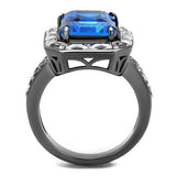IP Light Black  (IP Gun) Stainless Steel Ring with Top Grade Crystal  in Capri Blue