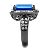 IP Light Black  (IP Gun) Stainless Steel Ring with Top Grade Crystal  in Capri Blue