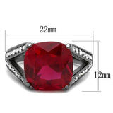 IP Light Black  (IP Gun) Stainless Steel Ring with Synthetic Corundum in Ruby
