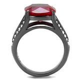 IP Light Black  (IP Gun) Stainless Steel Ring with Synthetic Corundum in Ruby