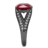 IP Light Black  (IP Gun) Stainless Steel Ring with Synthetic Corundum in Ruby