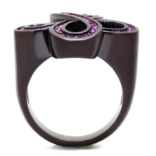 IP Dark Brown (IP coffee) Stainless Steel Ring with Top Grade Crystal  in Fuchsia