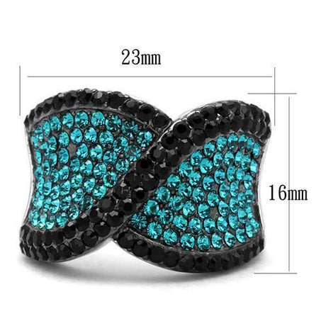Two-Tone IP Black Stainless Steel Ring with Top Grade Crystal  in Blue Zircon
