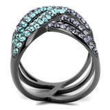 IP Light Black  (IP Gun) Stainless Steel Ring with Top Grade Crystal  in Multi Color
