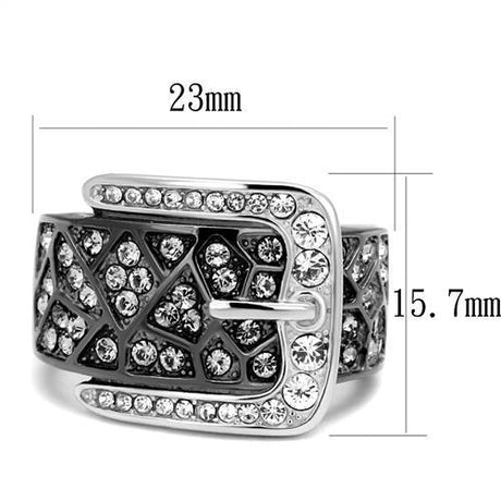 Two-Tone IP Black Stainless Steel Ring with Top Grade Crystal  in Black Diamond