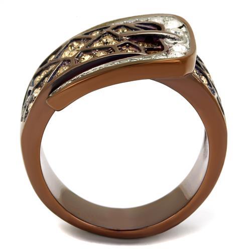 Two Tone IP Light Brown (IP Light coffee) Stainless Steel Ring with Top Grade Crystal  in Citrine Yellow